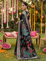Thumbnail for Anaita Black Linen Cotton Woven Saree With Blouse - Dista