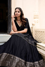 Thumbnail for Evanik Women Pure Chanderi Plain With Zari Weaving Work Border Stitched Lehenga With Unstitched Blouse Dupatta(Up to 42)