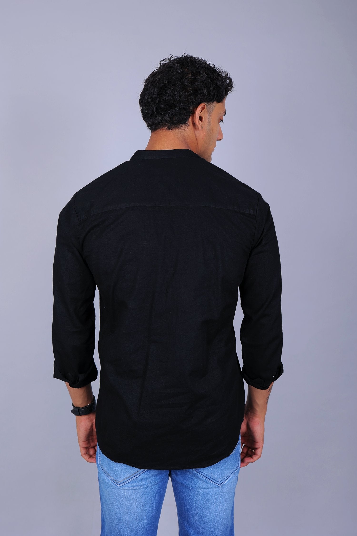Bluebird Men's Short Kurta in Black - 100% Pure Cotton