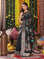 Thumbnail for Anaita Black Linen Cotton Woven Saree With Blouse - Dista