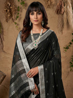 Thumbnail for Anaita Black Linen Cotton Zari Work Saree With Blouse - Dista