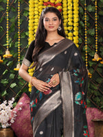 Thumbnail for Anaita Black Linen Cotton Woven Saree With Blouse - Dista