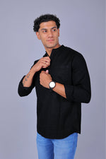 Thumbnail for Bluebird Men's Short Kurta in Black - 100% Pure Cotton