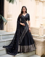 Thumbnail for Evanik Women Pure Chanderi Plain With Zari Weaving Work Border Stitched Lehenga With Unstitched Blouse Dupatta(Up to 42)