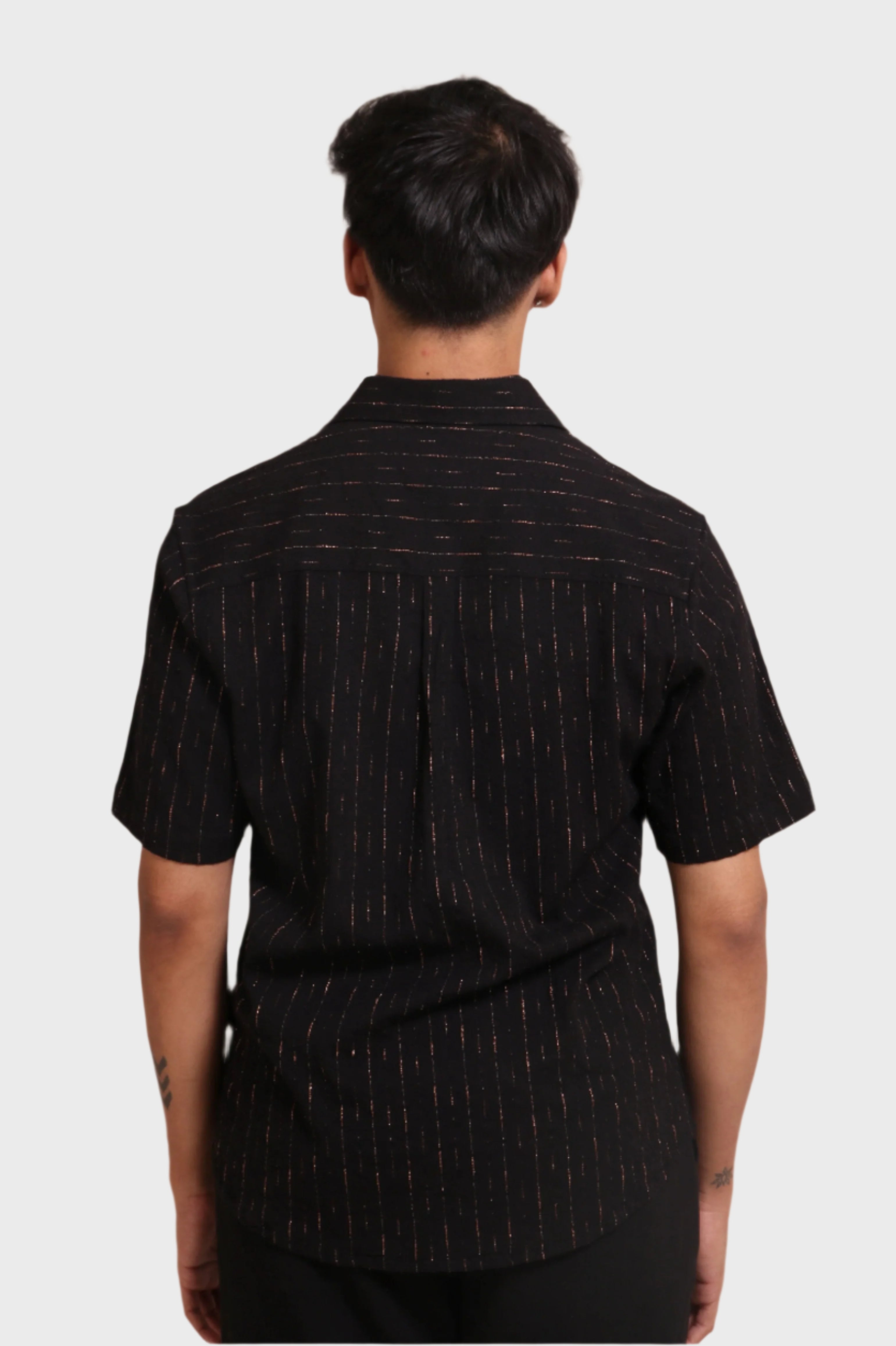 Xkind Black Golden Foil Stripes Slim Fit Shirt