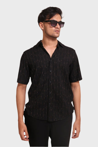Xkind Black Golden Foil Stripes Slim Fit Shirt