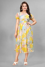 Thumbnail for Preksha Creation New Georgette Floral Print Women Yellow Gown - Distacart