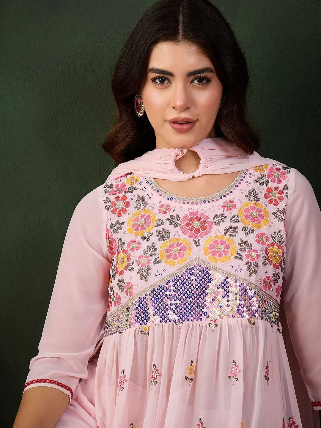 Sangria Embroidered Kurta, Palazzo With Dupatta - Distacart