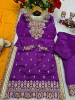 Thumbnail for Teeya Creation Womens New Wedding Wear Heavy Embroidery Thread Work Purple Kurta Set - Dista