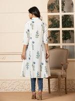 Thumbnail for Yufta Blue & White Cotton Floral Print Aline Kurta