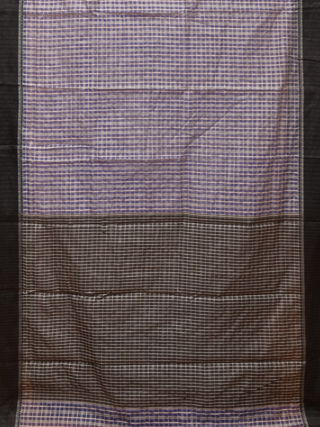 Blue and Black Bamboo Cotton Saree with Checks Design No Blouse - Global Threads - Distacart