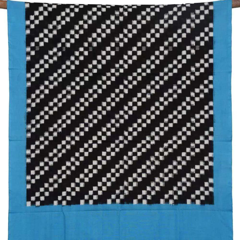 Blue and Black Pochampally Ikat Cotton Handloom Dupatta with Diagonal Design - Global Threads - Distacart
