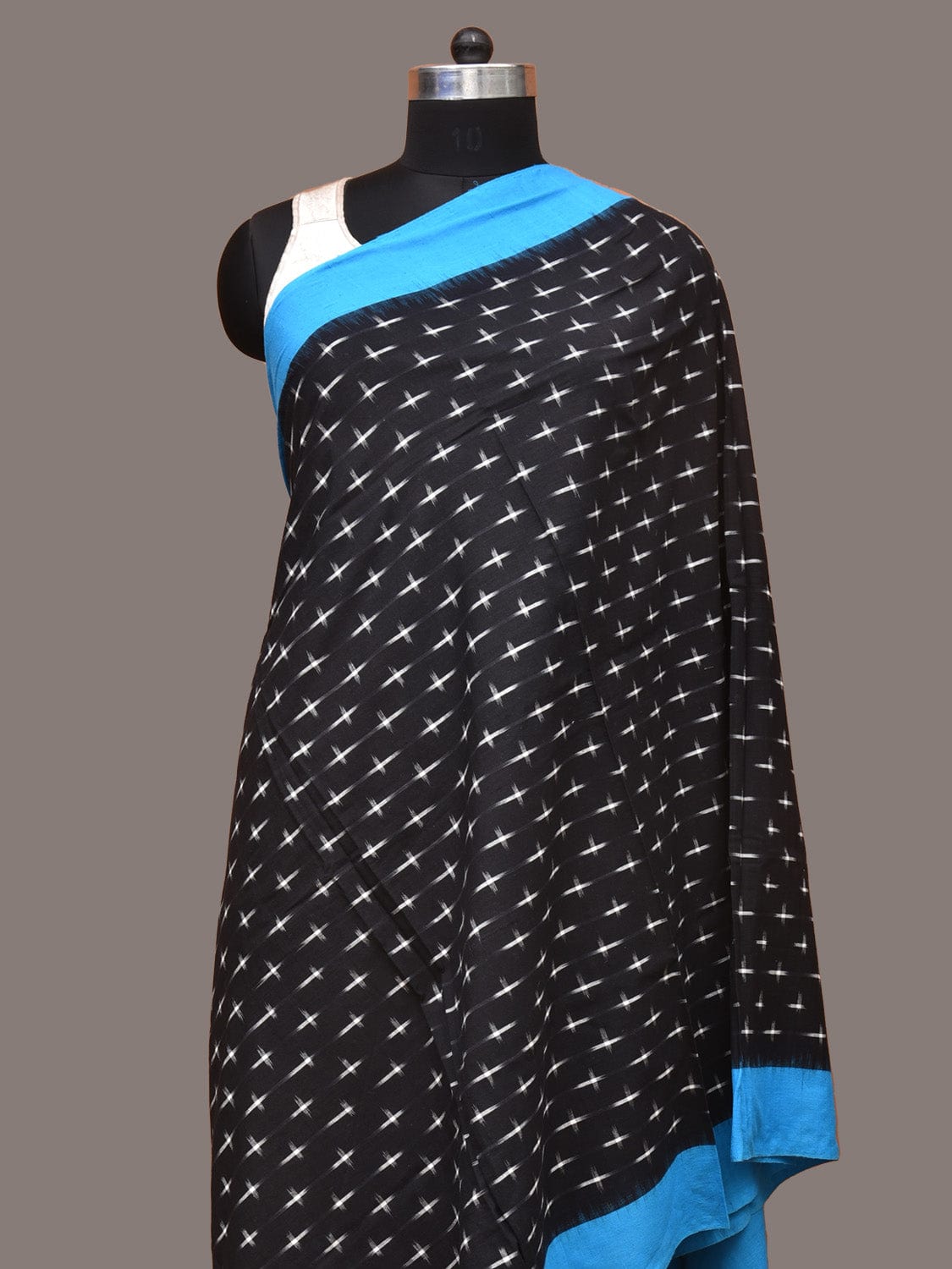 Blue and Black Pochampally Ikat Cotton Handloom Dupatta with Plus Buta Design - Global Threads - Distacart