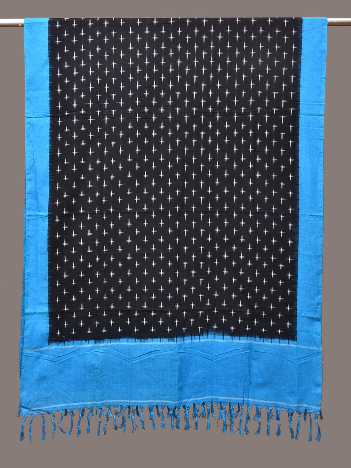 Blue and Black Pochampally Ikat Cotton Handloom Dupatta with Plus Buta Design - Global Threads - Distacart