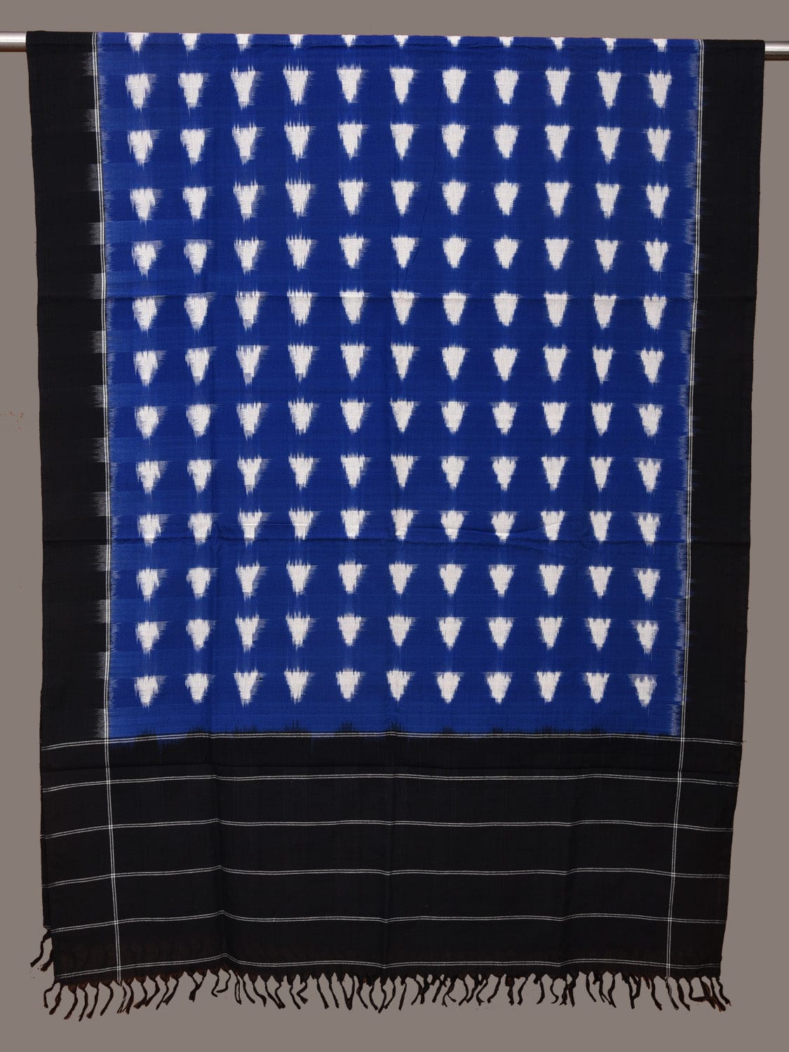 Blue and Black Pochampally Ikat Cotton Handloom Dupatta with Triangle Design - Global Threads - Distacart