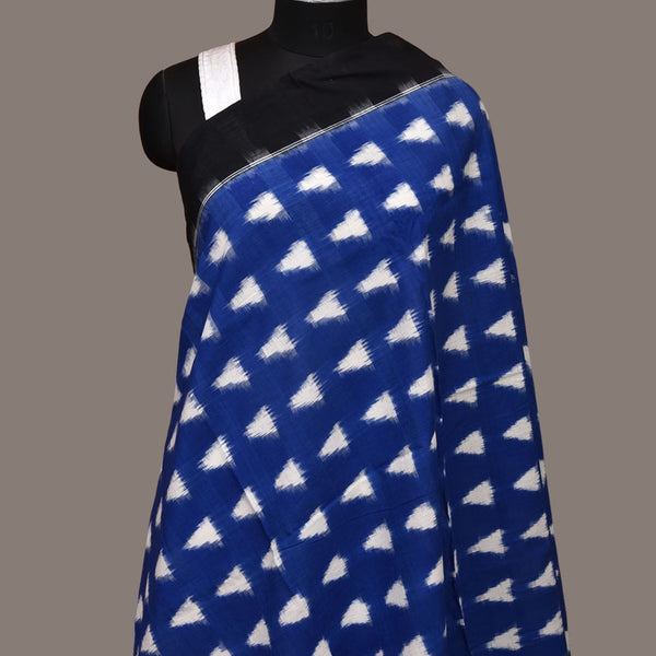 Blue and Black Pochampally Ikat Cotton Handloom Dupatta with Triangle Design - Global Threads - Distacart