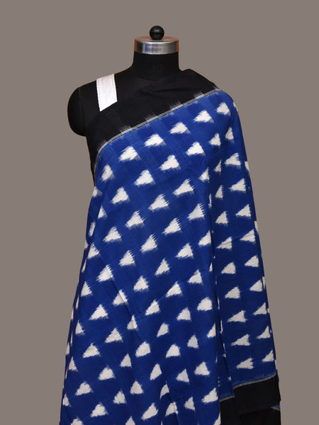 Blue and Black Pochampally Ikat Cotton Handloom Dupatta with Triangle Design - Global Threads - Distacart