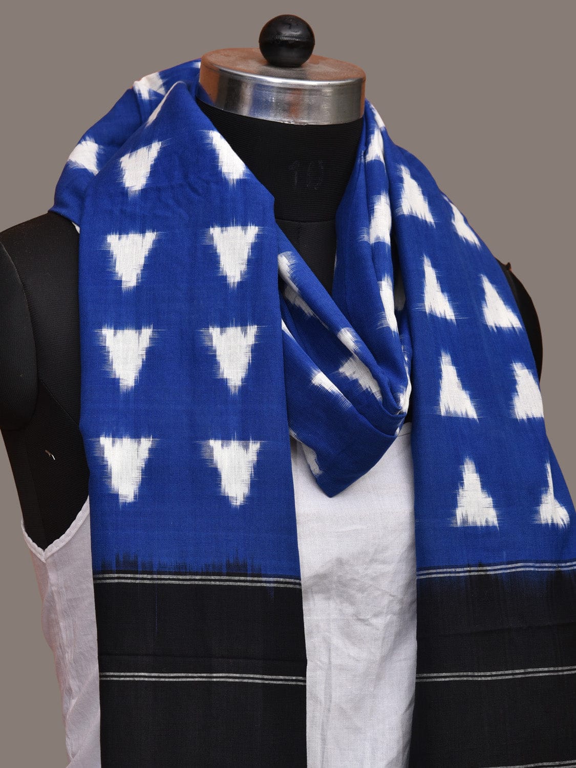 Blue and Black Pochampally Ikat Cotton Handloom Dupatta with Triangle Design - Global Threads - Distacart