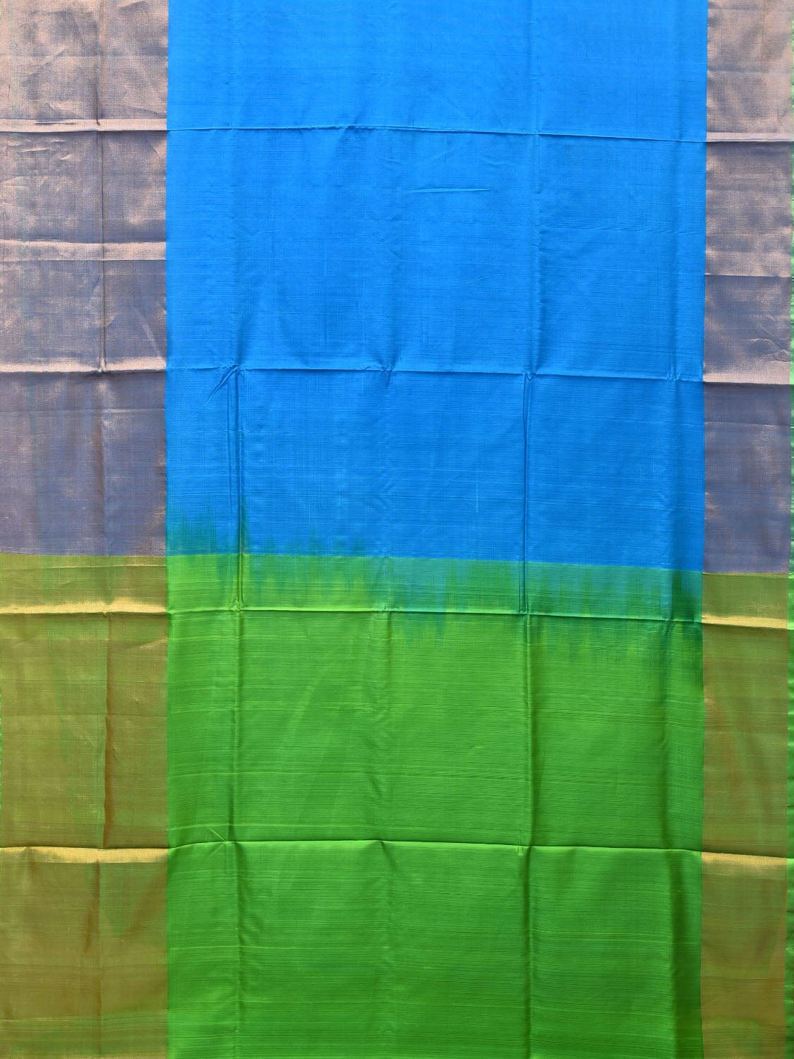 Blue and Green Uppada Silk Handloom Plain Saree with Big Border Design - Global Threads - Distacart