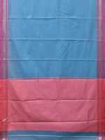 Thumbnail for Blue and Pink Bamboo Cotton Saree with Strips Design No Blouse - Global Threads - Distacart
