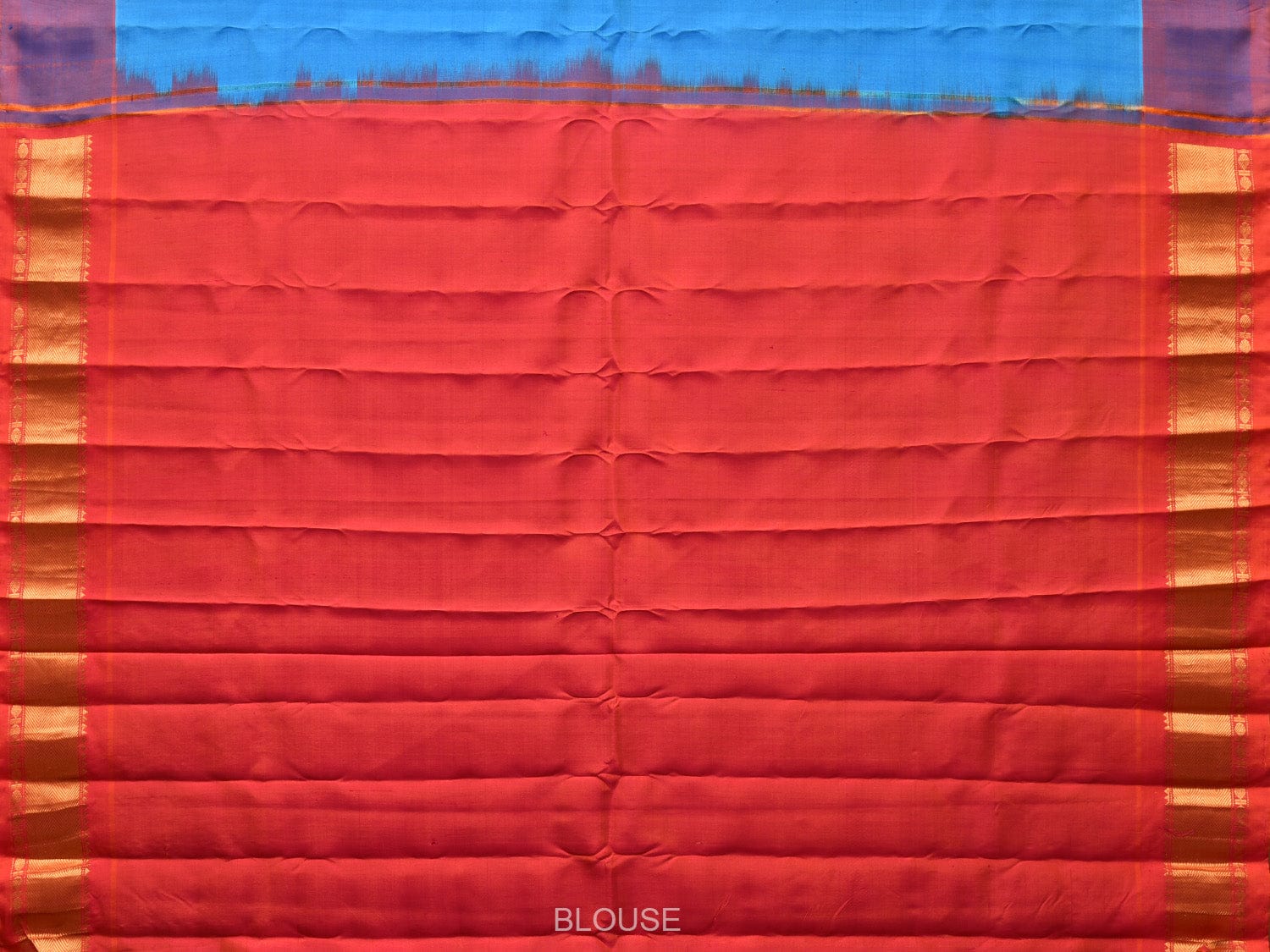 Blue and Red Gadwal Silk Handloom Saree with Mango Pallu Design - Global Threads - Distacart