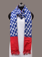 Thumbnail for Blue and Red Pochamaplly Ikat Cotton Handloom Dupatta with Grill Design - Global Threads - Distacart