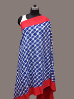 Thumbnail for Blue and Red Pochamaplly Ikat Cotton Handloom Dupatta with Grill Design - Global Threads - Distacart