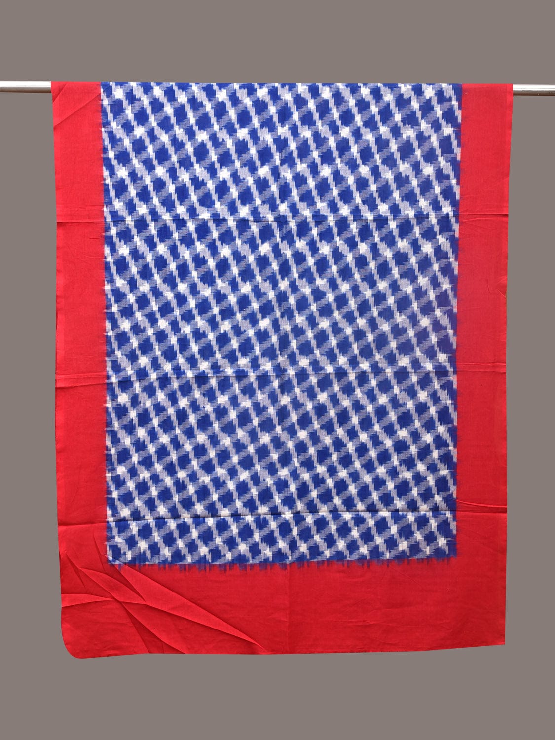 Blue and Red Pochamaplly Ikat Cotton Handloom Dupatta with Grill Design - Global Threads - Distacart
