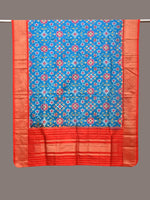 Thumbnail for Blue and Red Pochamaplly Ikat Silk Handloom Dupatta with Geometric Design - Global Threads - Distacart