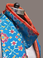 Thumbnail for Blue and Red Pochamaplly Ikat Silk Handloom Dupatta with Geometric Design - Global Threads - Distacart