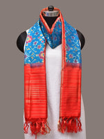 Thumbnail for Blue and Red Pochamaplly Ikat Silk Handloom Dupatta with Geometric Design - Global Threads - Distacart