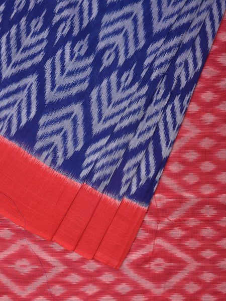 Blue and Red Pochampally Ikat Cotton Handloom Saree with All Over Design - Global Threads - Distacart