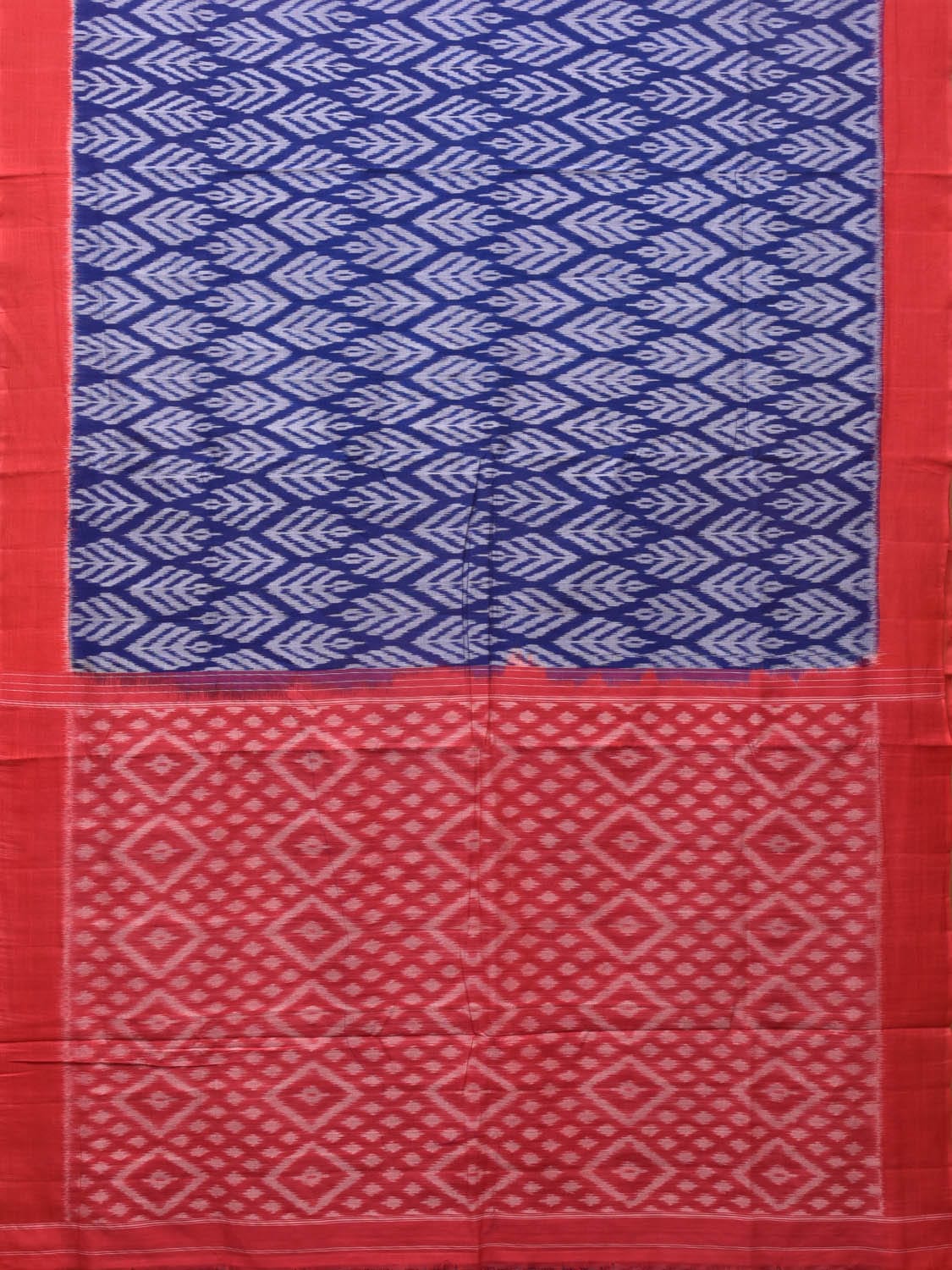 Blue and Red Pochampally Ikat Cotton Handloom Saree with All Over Design - Global Threads - Distacart