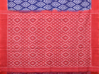 Thumbnail for Blue and Red Pochampally Ikat Cotton Handloom Saree with All Over Design - Global Threads - Distacart