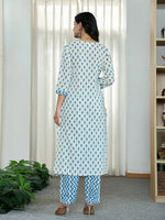 Thumbnail for Yufta Blue And White Ethnic Motifs Straight Kurta Trouser Dupatta Set