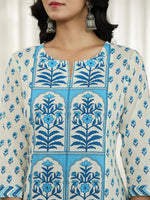 Thumbnail for Yufta Blue And White Ethnic Motifs Straight Kurta Trouser Dupatta Set