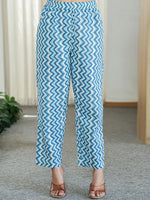Thumbnail for Yufta Blue And White Ethnic Motifs Straight Kurta Trouser Dupatta Set