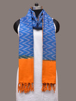Thumbnail for Blue and Yellow Pochamaplly Ikat Cotton Handloom Dupatta with Zig-Zag Design - Global Threads - Distacart