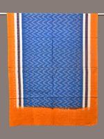 Thumbnail for Blue and Yellow Pochamaplly Ikat Cotton Handloom Dupatta with Zig-Zag Design - Global Threads - Distacart