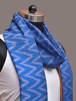 Thumbnail for Blue and Yellow Pochamaplly Ikat Cotton Handloom Dupatta with Zig-Zag Design - Global Threads - Distacart