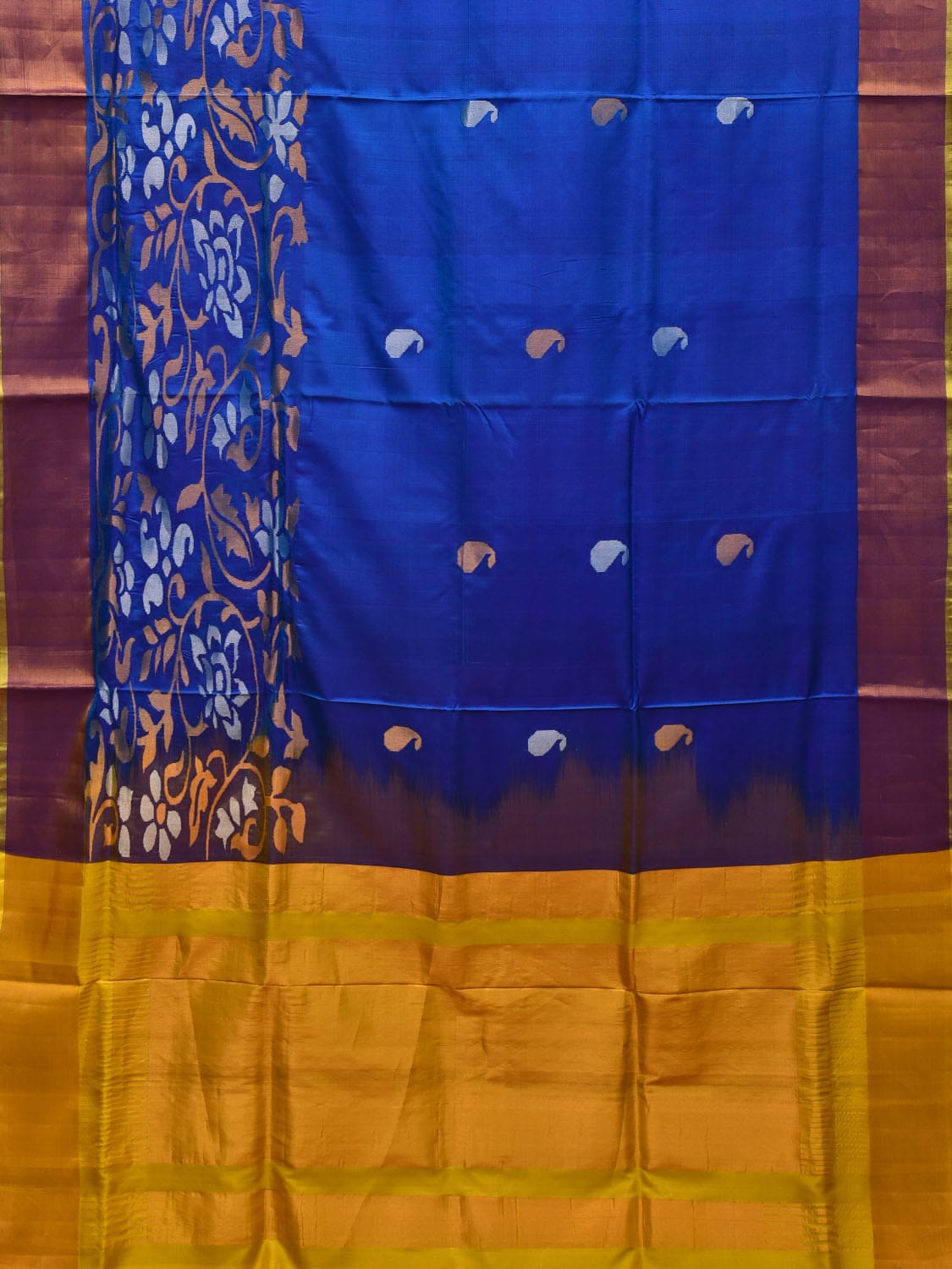 Blue and Yellow Uppada Silk Handloom Saree with One Side Border Design - Global Threads - Distacart