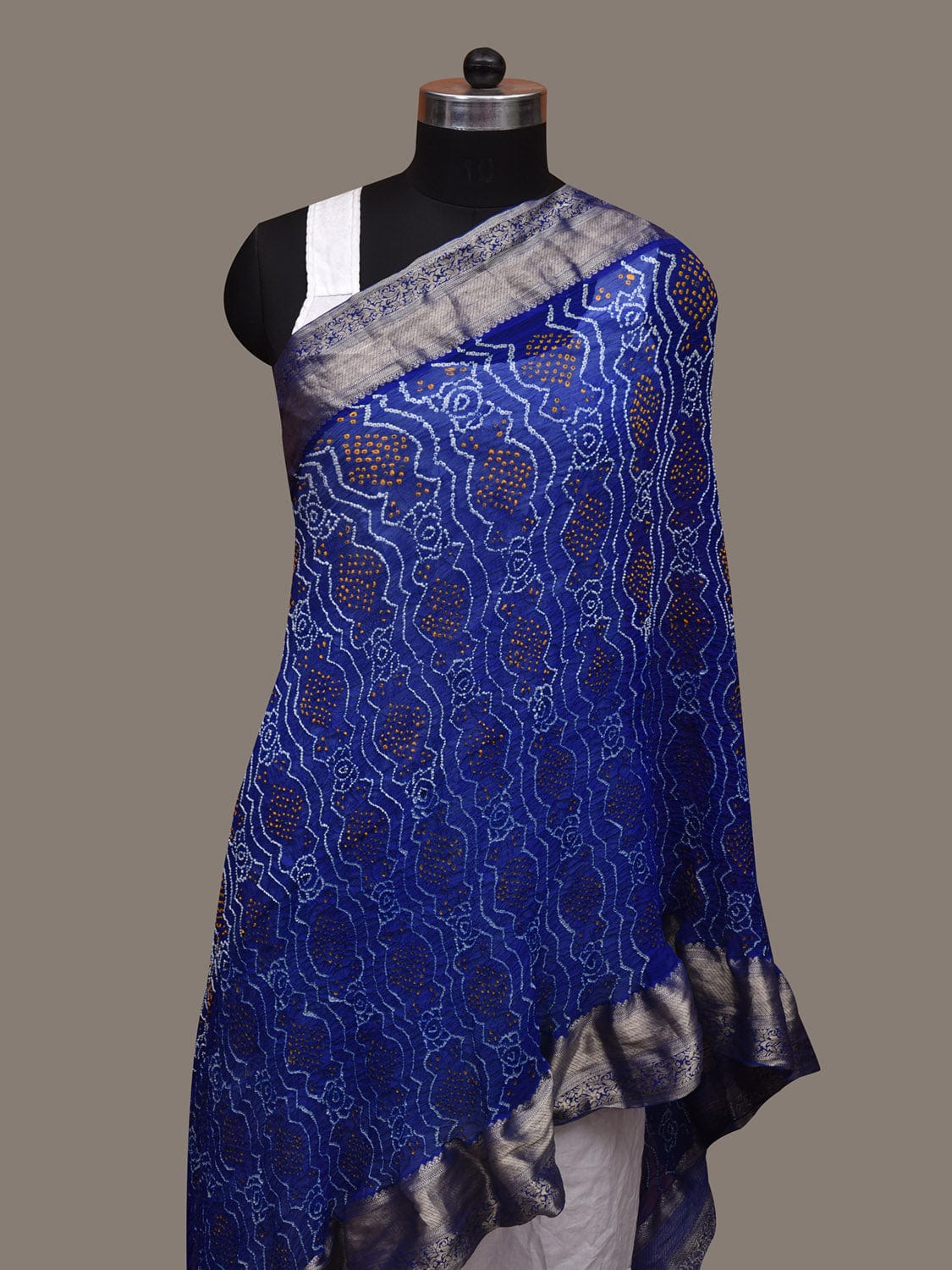 Blue Bandhani Banaras Georgette Dupatta with Border Design - Global Threads - Distacart