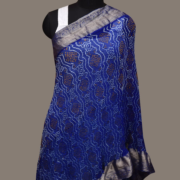 Blue Bandhani Banaras Georgette Dupatta with Border Design - Global Threads - Distacart
