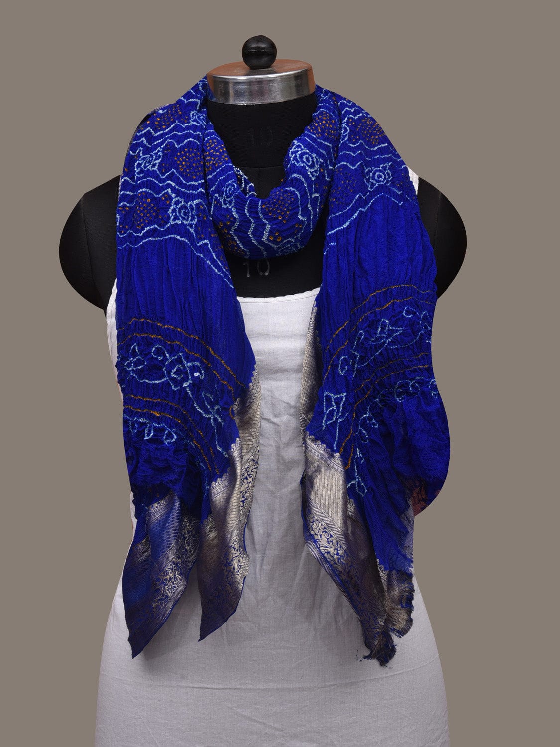 Blue Bandhani Banaras Georgette Dupatta with Border Design - Global Threads - Distacart