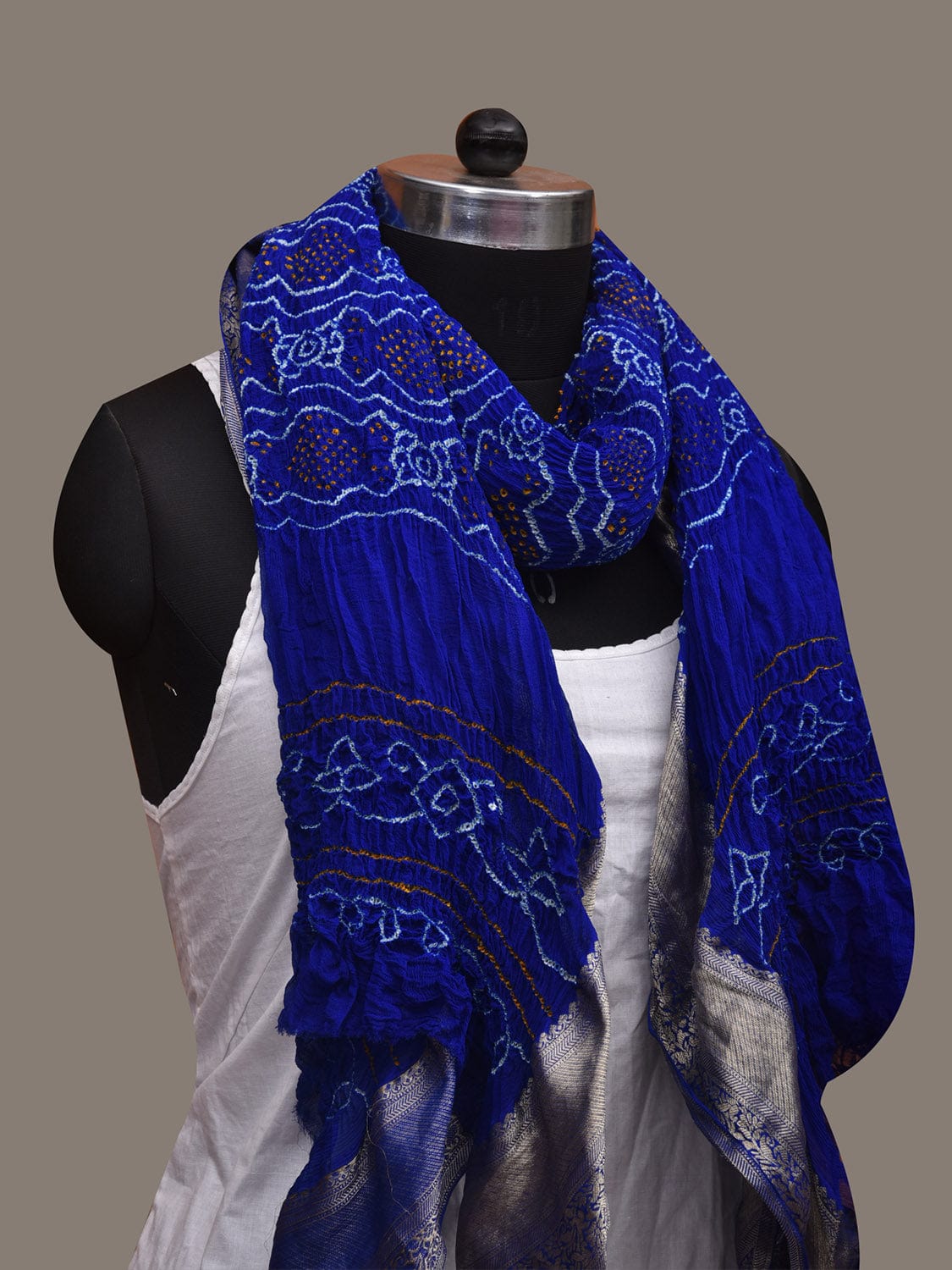 Blue Bandhani Banaras Georgette Dupatta with Border Design - Global Threads - Distacart