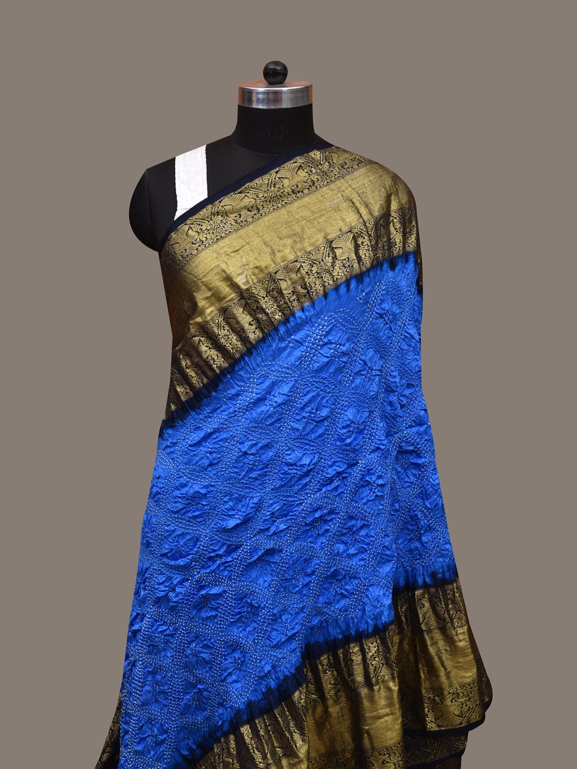 Blue Bandhani Kanchipuram Silk Handloom Dupatta with Border Design - Global Threads - Distacart
