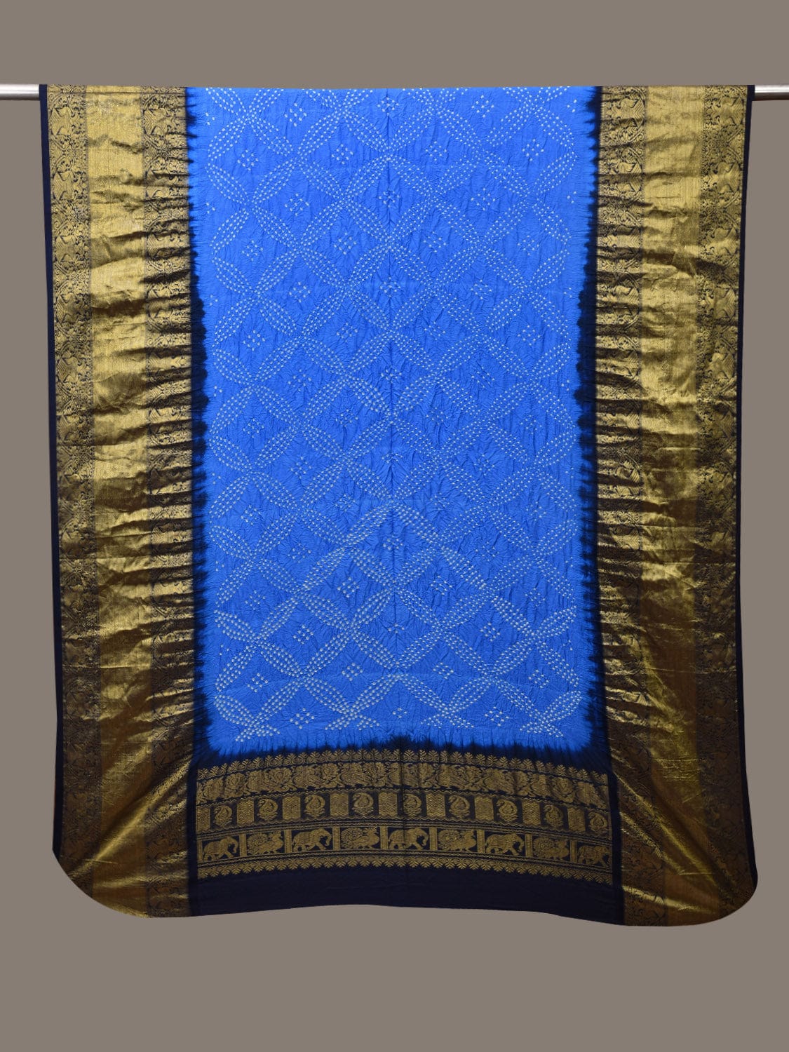 Blue Bandhani Kanchipuram Silk Handloom Dupatta with Border Design - Global Threads - Distacart