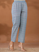 Thumbnail for Yufta Blue Cotton Anarkali Square Neck Kurta Dupatta Set