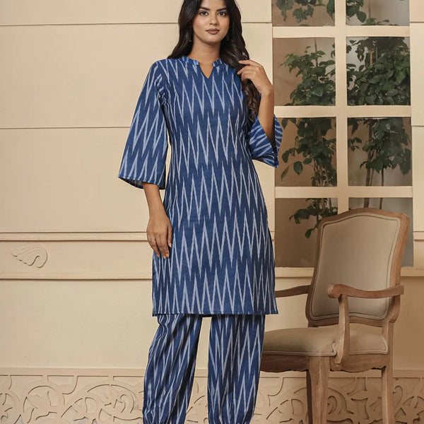 Yufta Blue Cotton Ikat Co-Ord Set - Distacart