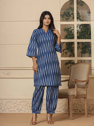 Yufta Blue Cotton Ikat Co-Ord Set